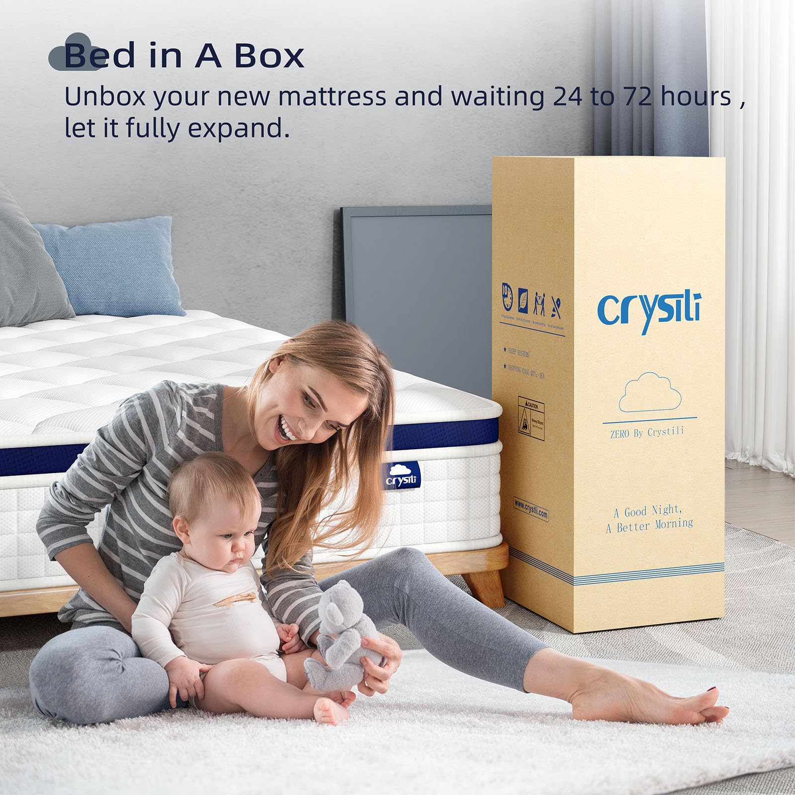 Crystli Full Size Mattress Bed In A Box, 10 Inch Hybrid Mattress With Zero Pressure Foam, Innerspring Mattress For Pressure Reli